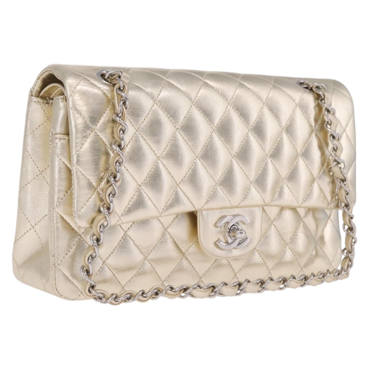 CHANEL Matelasse25 Chain Shoulder Bag Lamb Skin Mocha Gold CC Auth 210187SM
