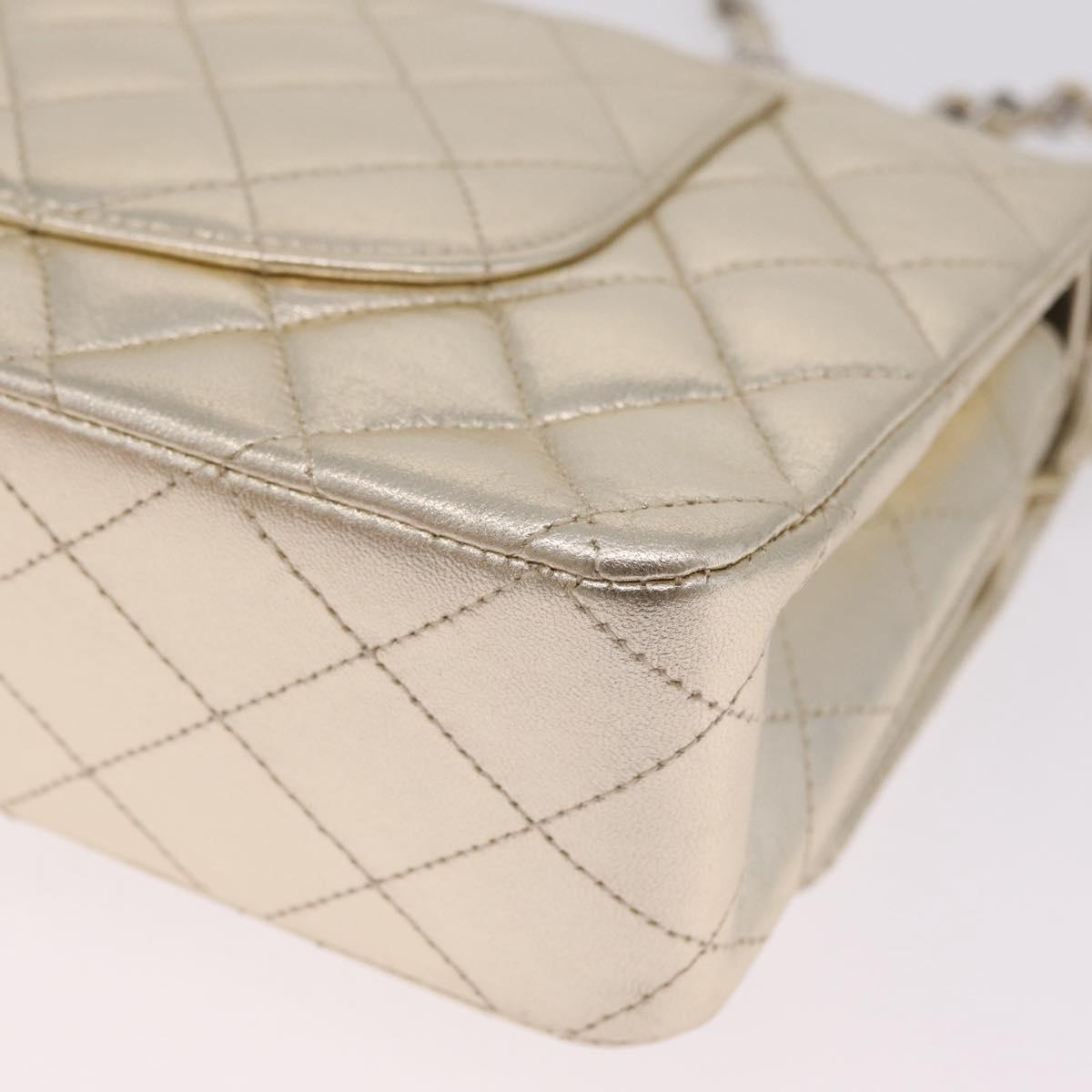 CHANEL Matelasse25 Chain Shoulder Bag Lamb Skin Mocha Gold CC Auth 210187SM