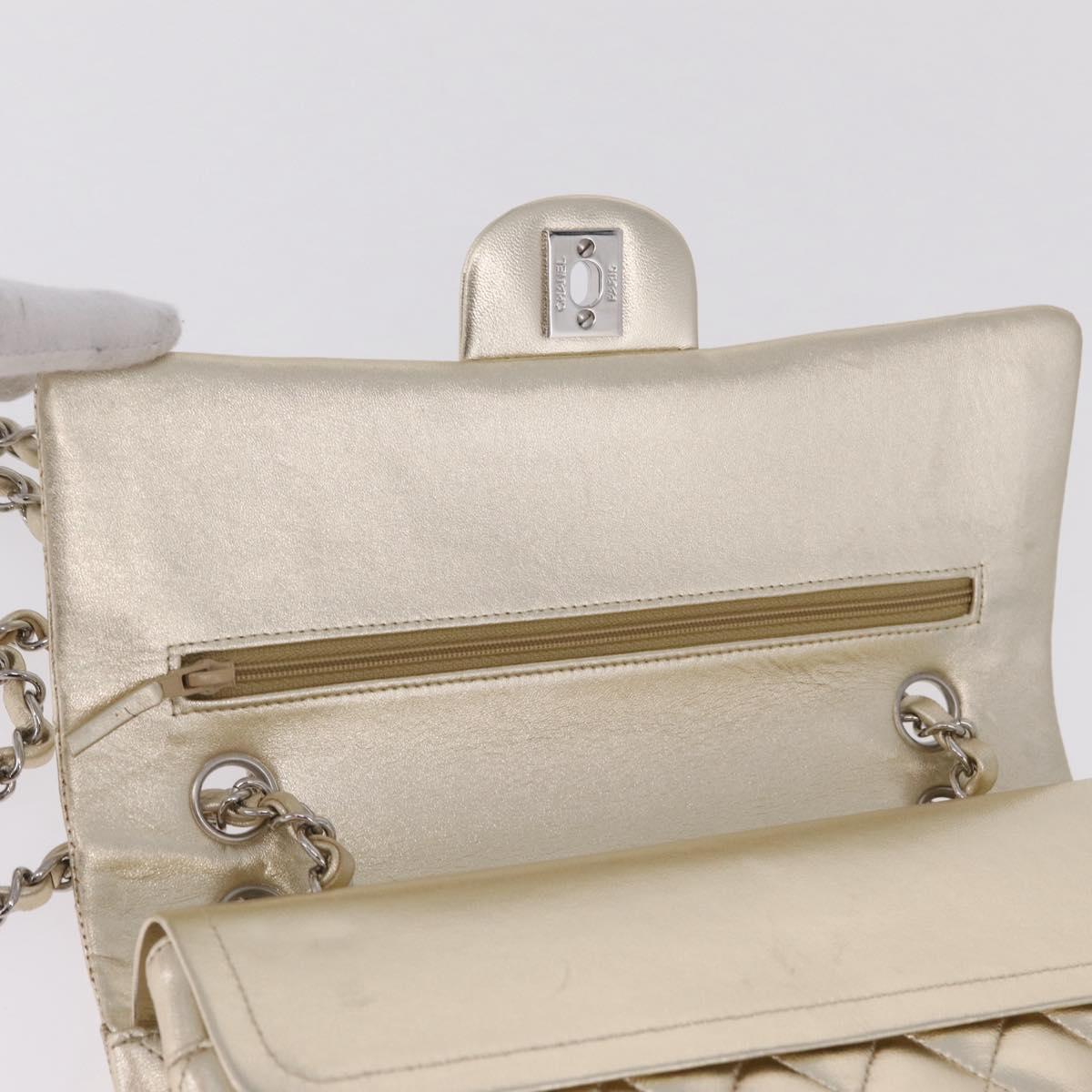 CHANEL Matelasse25 Chain Shoulder Bag Lamb Skin Mocha Gold CC Auth 210187SM