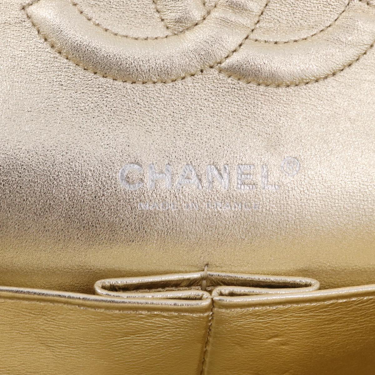 CHANEL Matelasse25 Chain Shoulder Bag Lamb Skin Mocha Gold CC Auth 210187SM