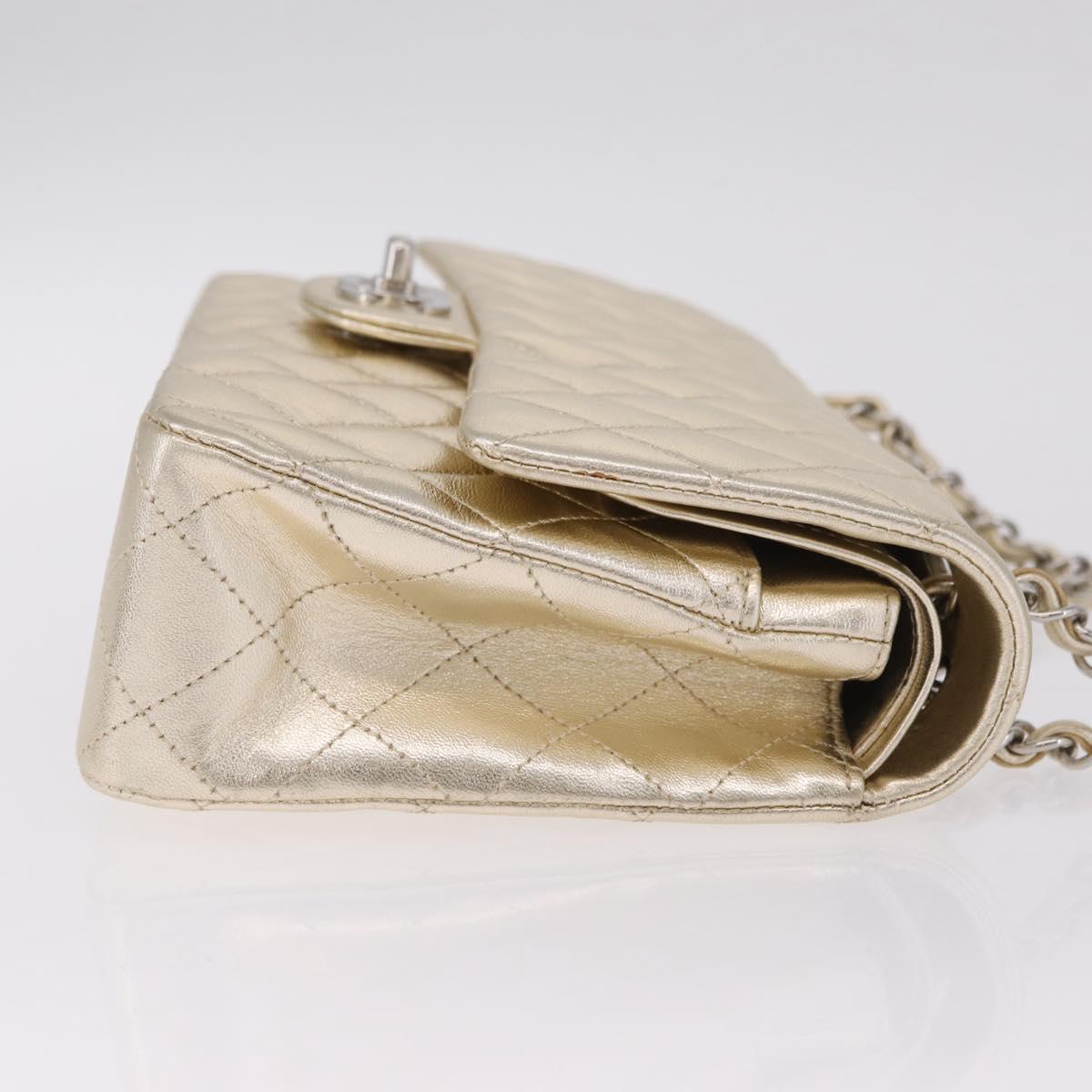 CHANEL Matelasse25 Chain Shoulder Bag Lamb Skin Mocha Gold CC Auth 210187SM