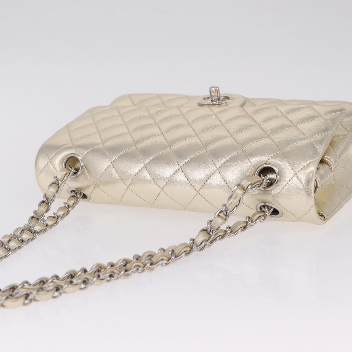 CHANEL Matelasse25 Chain Shoulder Bag Lamb Skin Mocha Gold CC Auth 210187SM