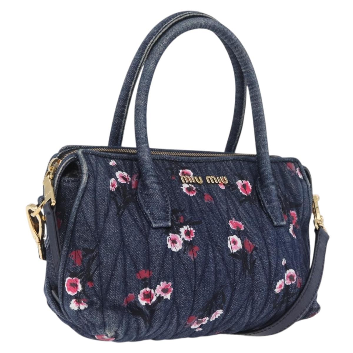 Miu Miu Matelasse Hand Bag Denim 2way Blue Gold Auth 210189V