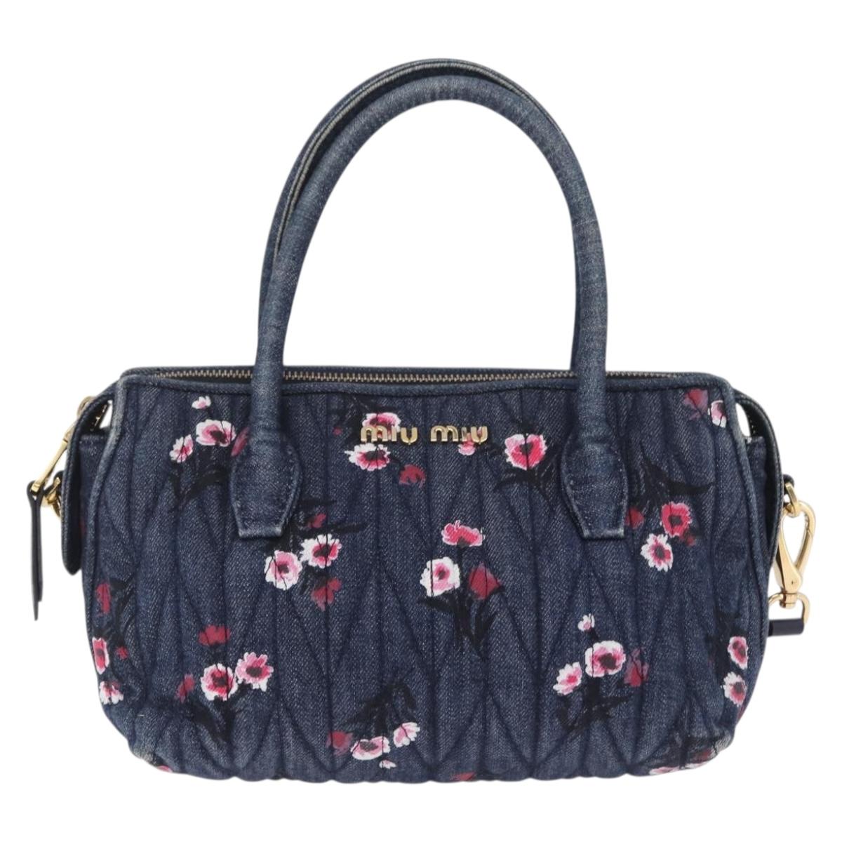 Miu Miu Matelasse Hand Bag Denim 2way Blue Gold Auth 210189V