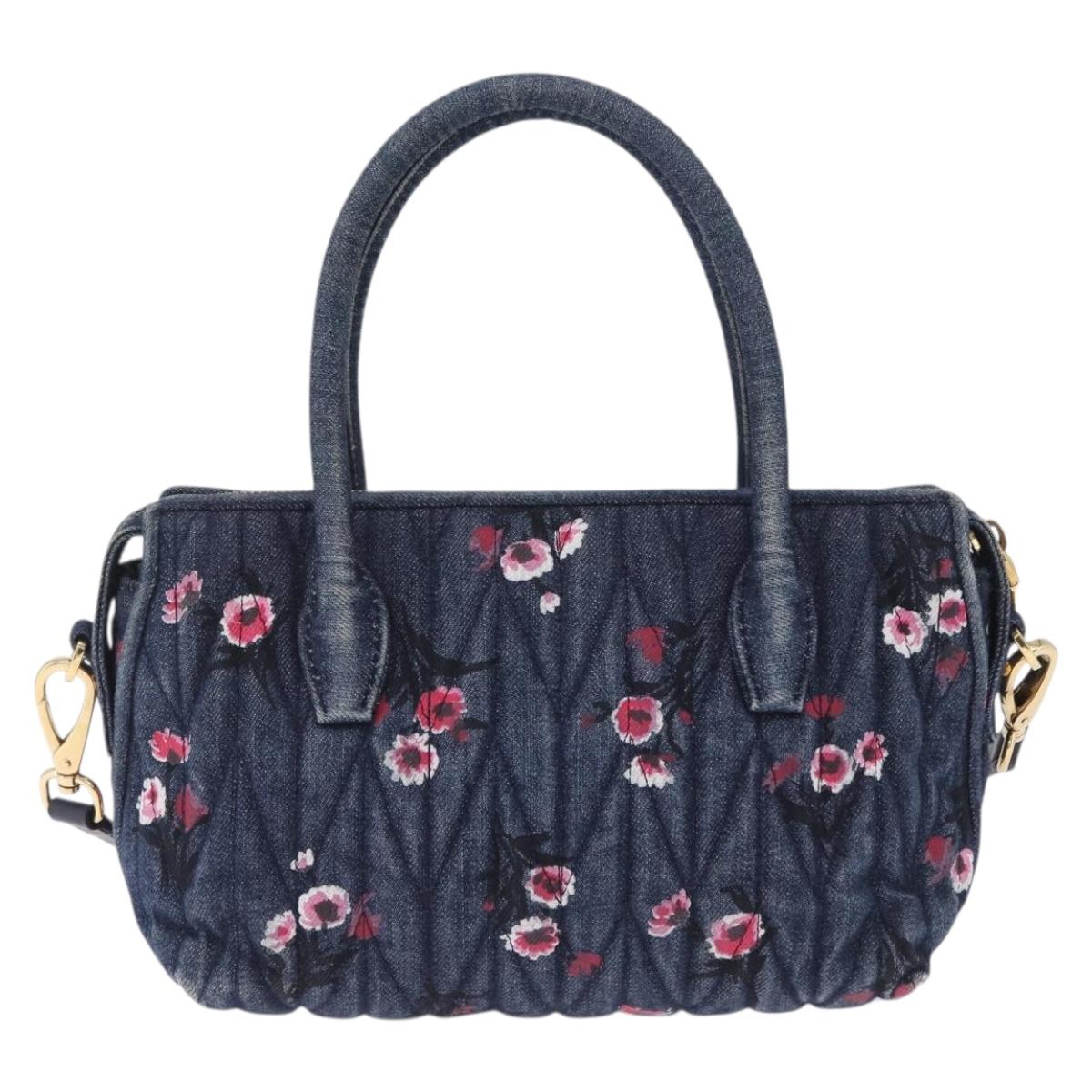 Miu Miu Matelasse Hand Bag Denim 2way Blue Gold Auth 210189V