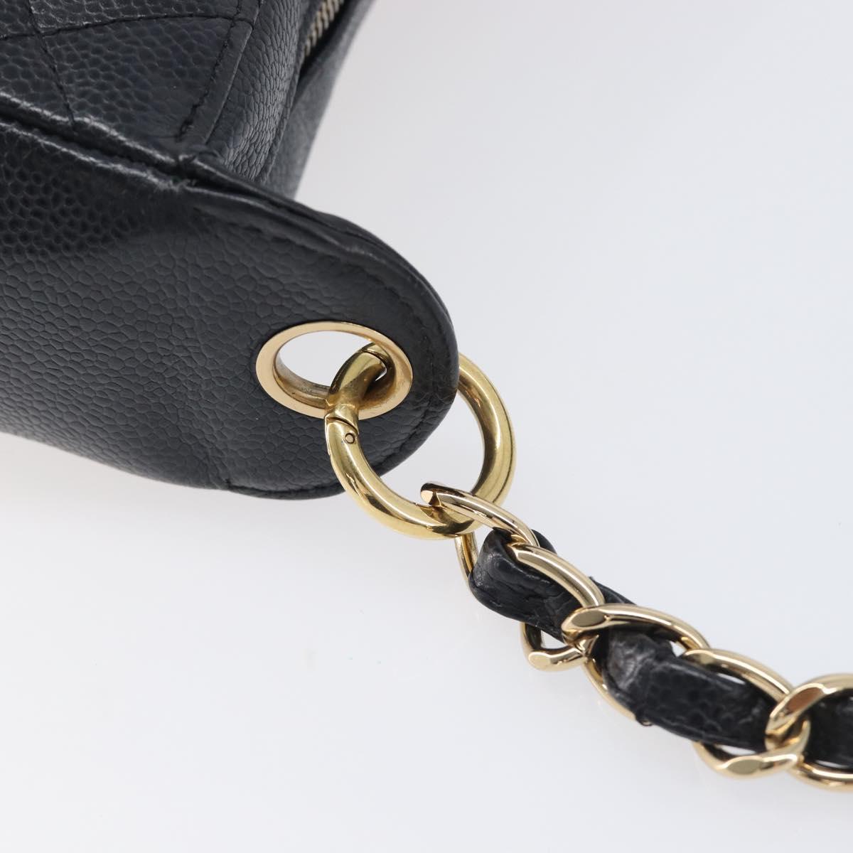 CHANEL Chain Matelasse Shoulder Bag Caviar Skin Black Gold CC Auth 210190SAM