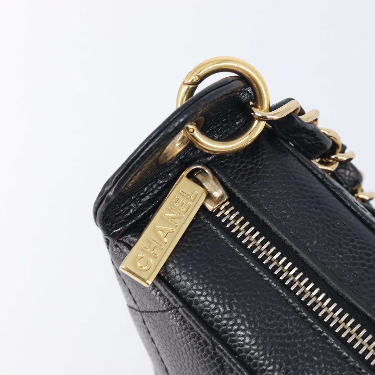 CHANEL Chain Matelasse Shoulder Bag Caviar Skin Black Gold CC Auth 210190SAM