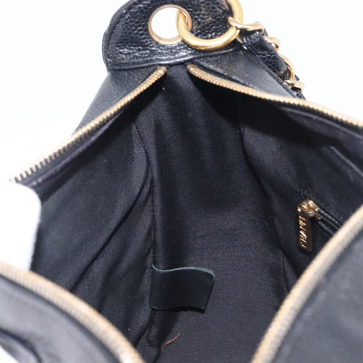 CHANEL Chain Matelasse Shoulder Bag Caviar Skin Black Gold CC Auth 210190SAM