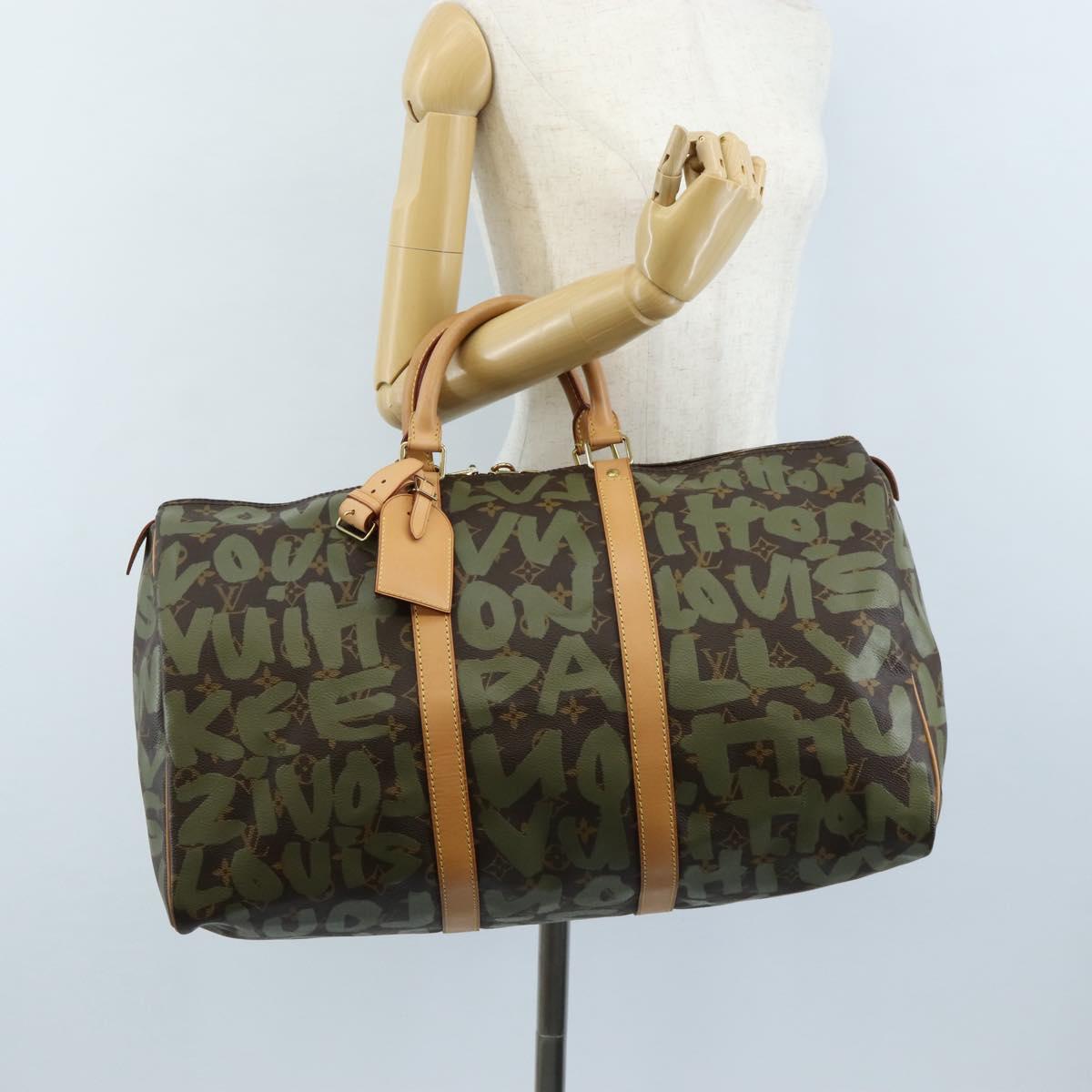 LOUIS VUITTON Monogram graffiti Keepall 50 Bag Khaki M92196 LV Auth 210193SAM
