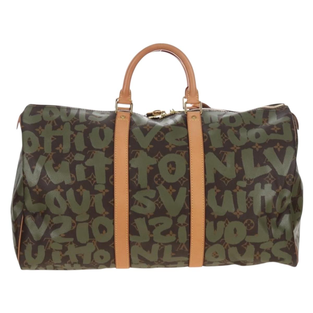 LOUIS VUITTON Monogram graffiti Keepall 50 Bag Khaki M92196 LV Auth 210193SAM