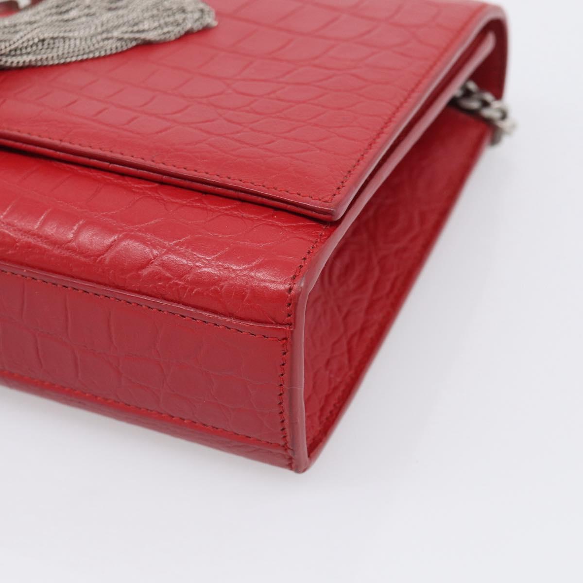 Saint Laurent Kate Chain Shoulder Bag Leather Red Silver Auth 210195M