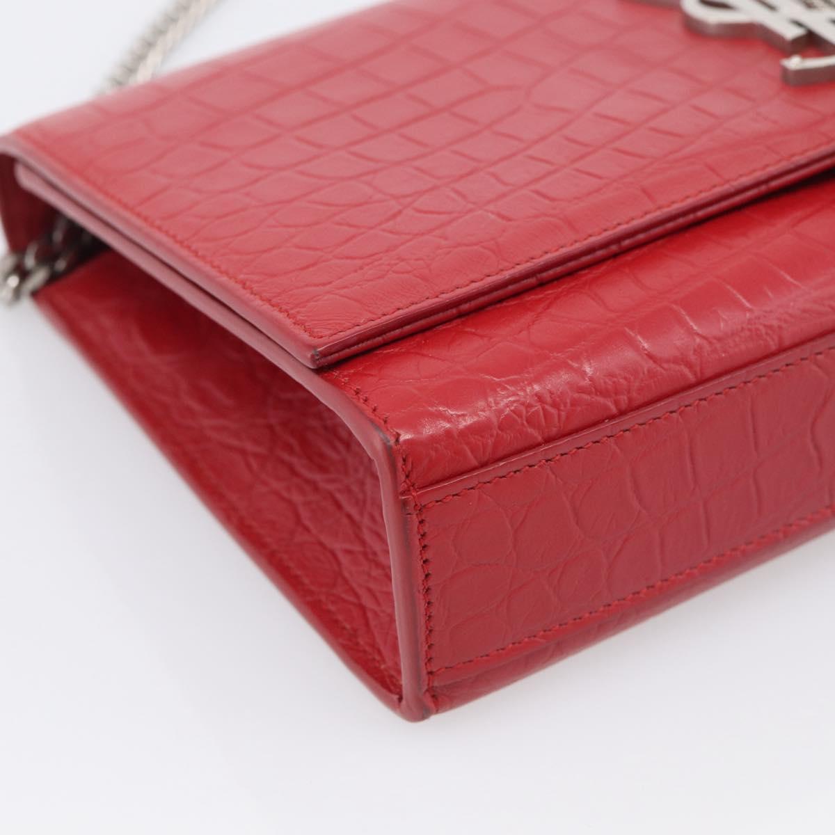 Saint Laurent Kate Chain Shoulder Bag Leather Red Silver Auth 210195M