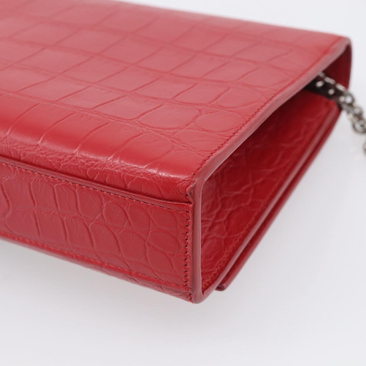 Saint Laurent Kate Chain Shoulder Bag Leather Red Silver Auth 210195M