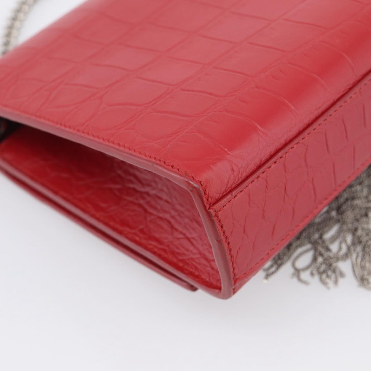 Saint Laurent Kate Chain Shoulder Bag Leather Red Silver Auth 210195M