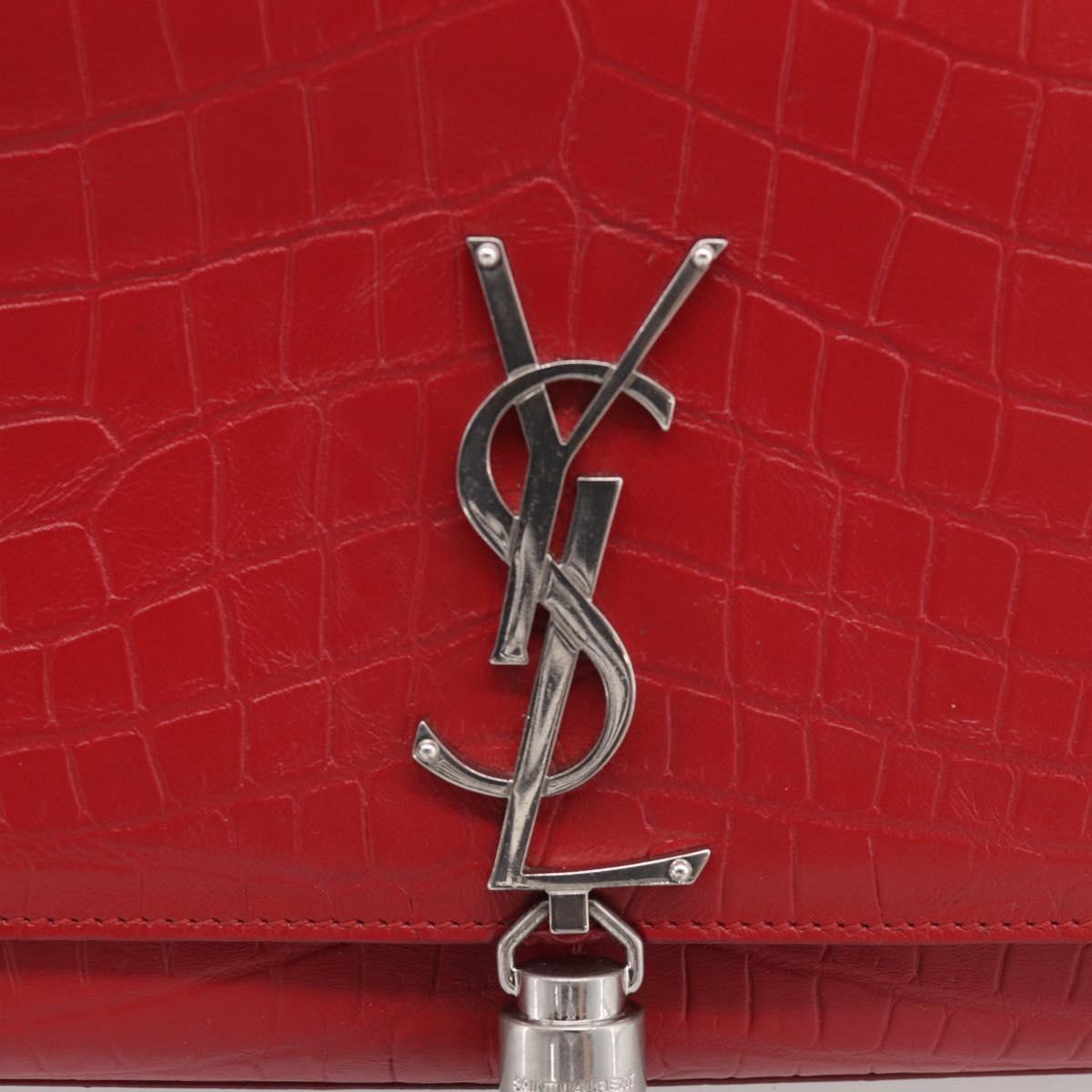 Saint Laurent Kate Chain Shoulder Bag Leather Red Silver Auth 210195M