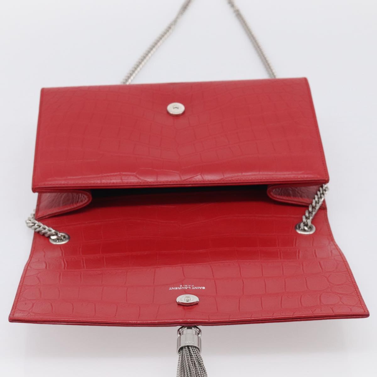 Saint Laurent Kate Chain Shoulder Bag Leather Red Silver Auth 210195M