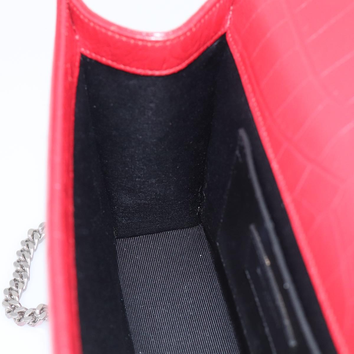 Saint Laurent Kate Chain Shoulder Bag Leather Red Silver Auth 210195M