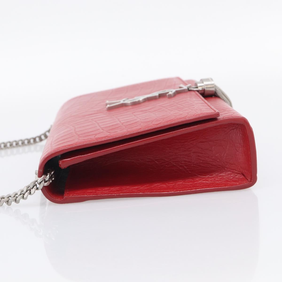 Saint Laurent Kate Chain Shoulder Bag Leather Red Silver Auth 210195M