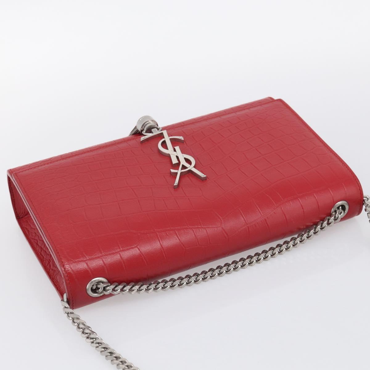 Saint Laurent Kate Chain Shoulder Bag Leather Red Silver Auth 210195M