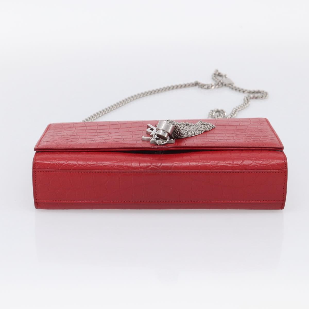 Saint Laurent Kate Chain Shoulder Bag Leather Red Silver Auth 210195M