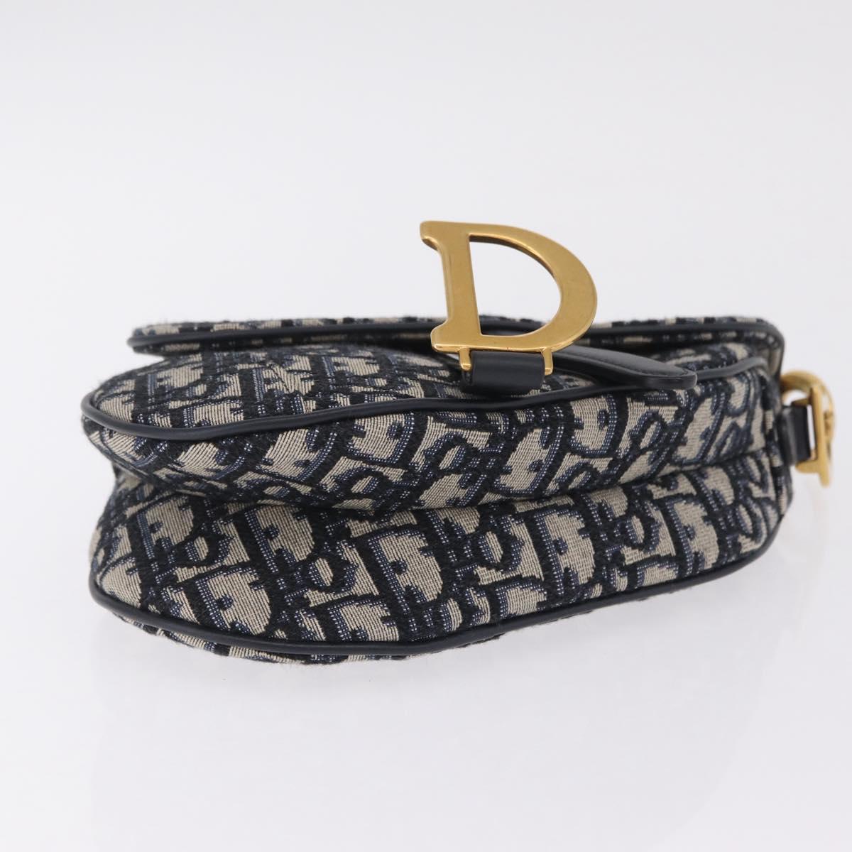 Christian Dior Trotter Canvas Saddle Shoulder Bag Navy Gold Auth 210196M