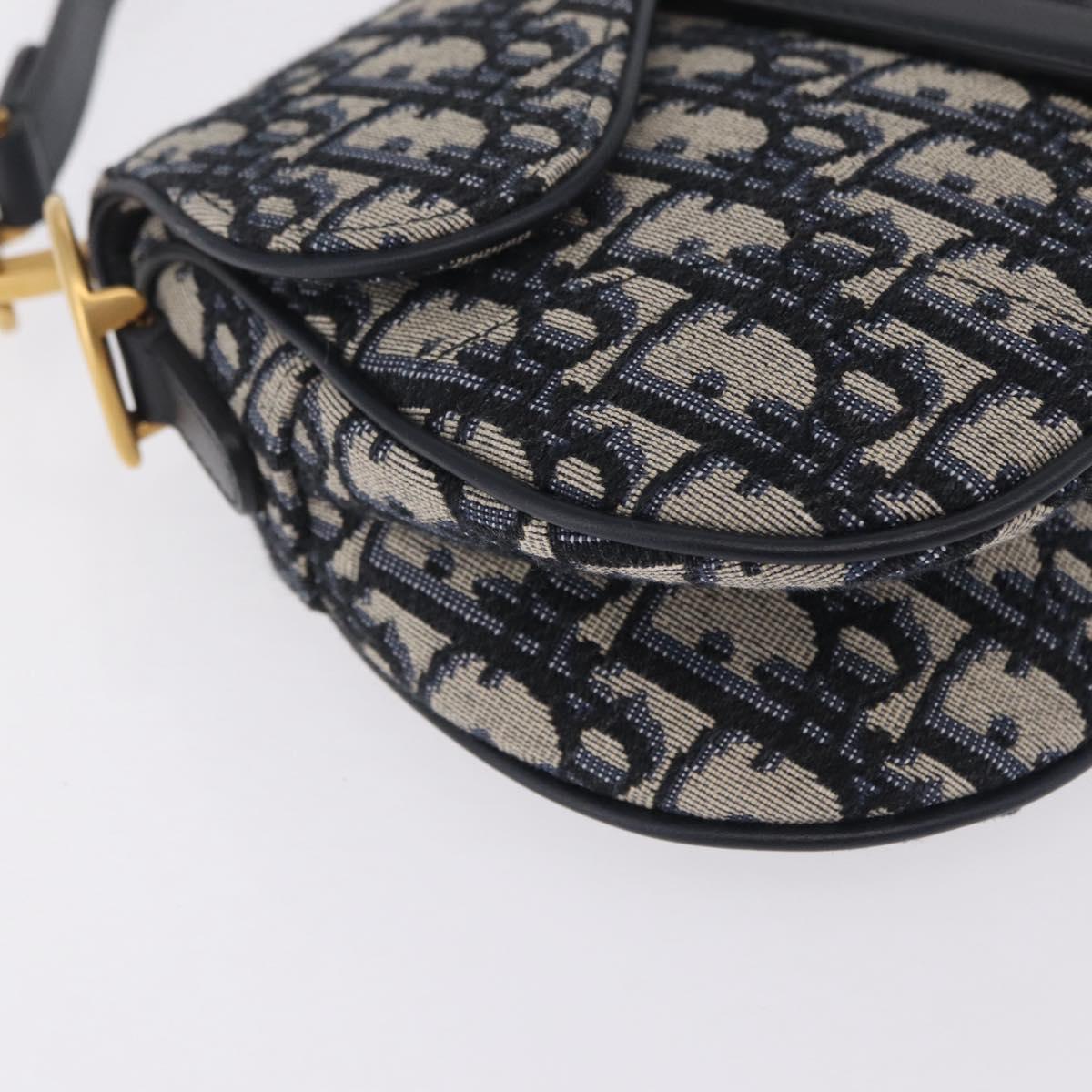 Christian Dior Trotter Canvas Saddle Shoulder Bag Navy Gold Auth 210196M