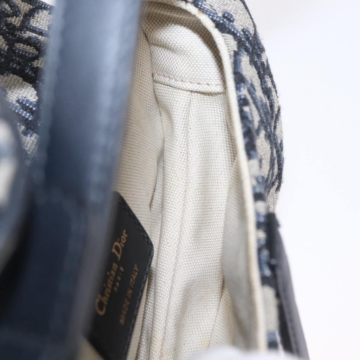 Christian Dior Trotter Canvas Saddle Shoulder Bag Navy Gold Auth 210196M