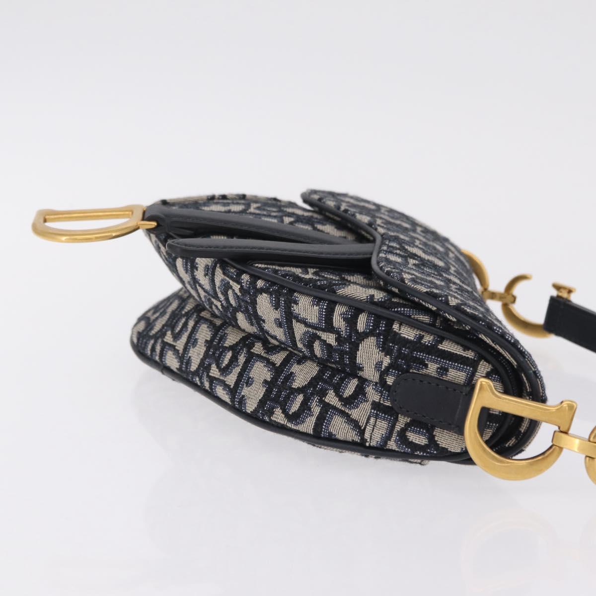 Christian Dior Trotter Canvas Saddle Shoulder Bag Navy Gold Auth 210196M