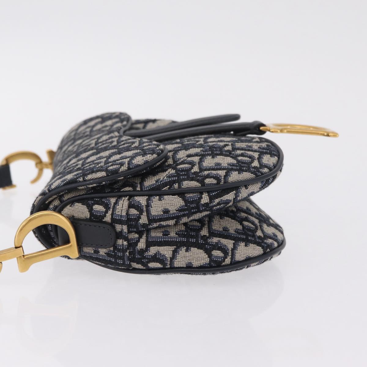 Christian Dior Trotter Canvas Saddle Shoulder Bag Navy Gold Auth 210196M