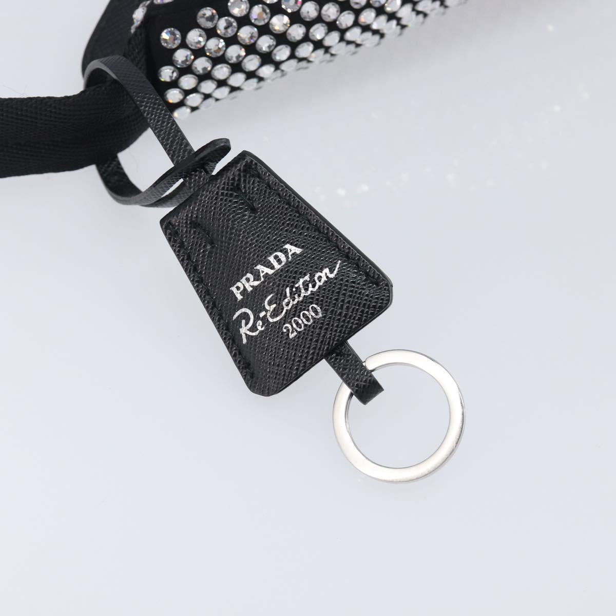 PRADA Hand Pouch Satin Black Silver Auth 210197SAM