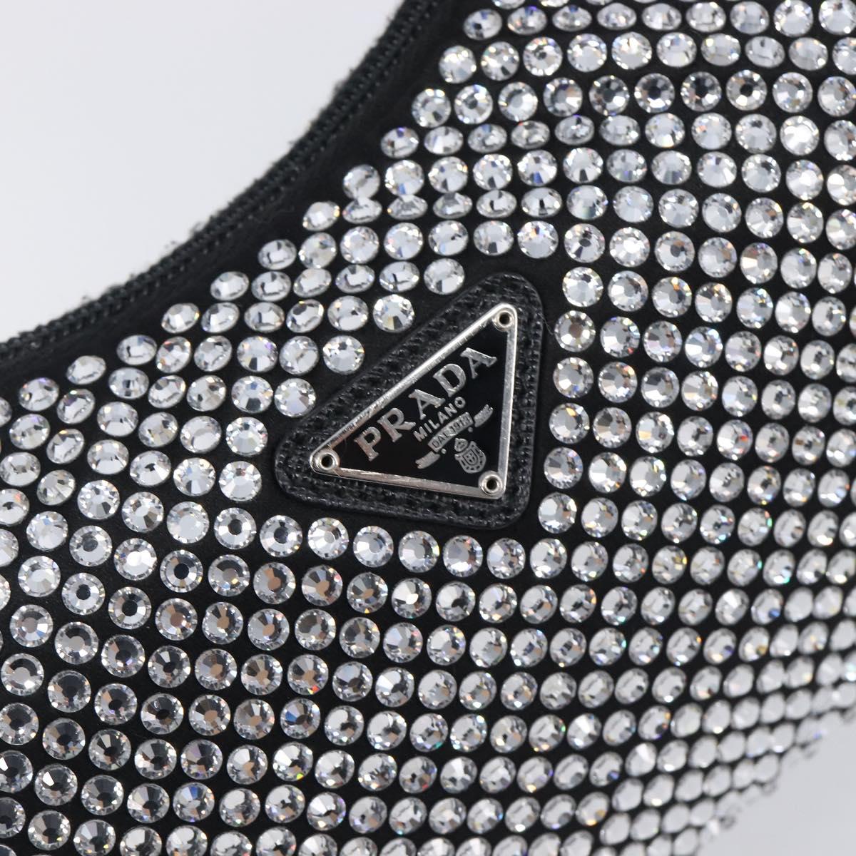 PRADA Hand Pouch Satin Black Silver Auth 210197SAM