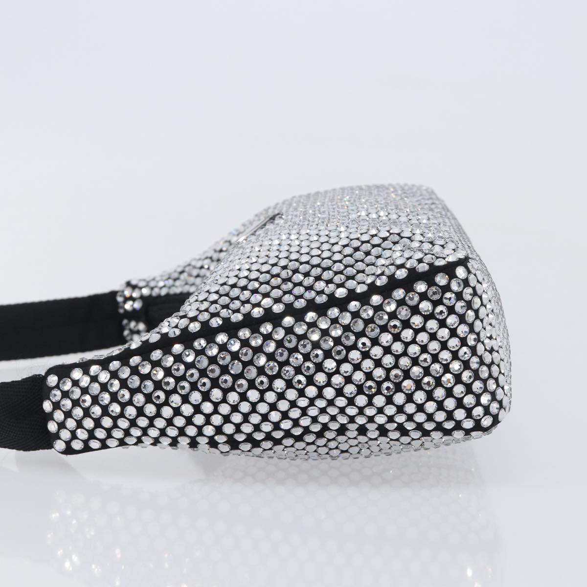 PRADA Hand Pouch Satin Black Silver Auth 210197SAM