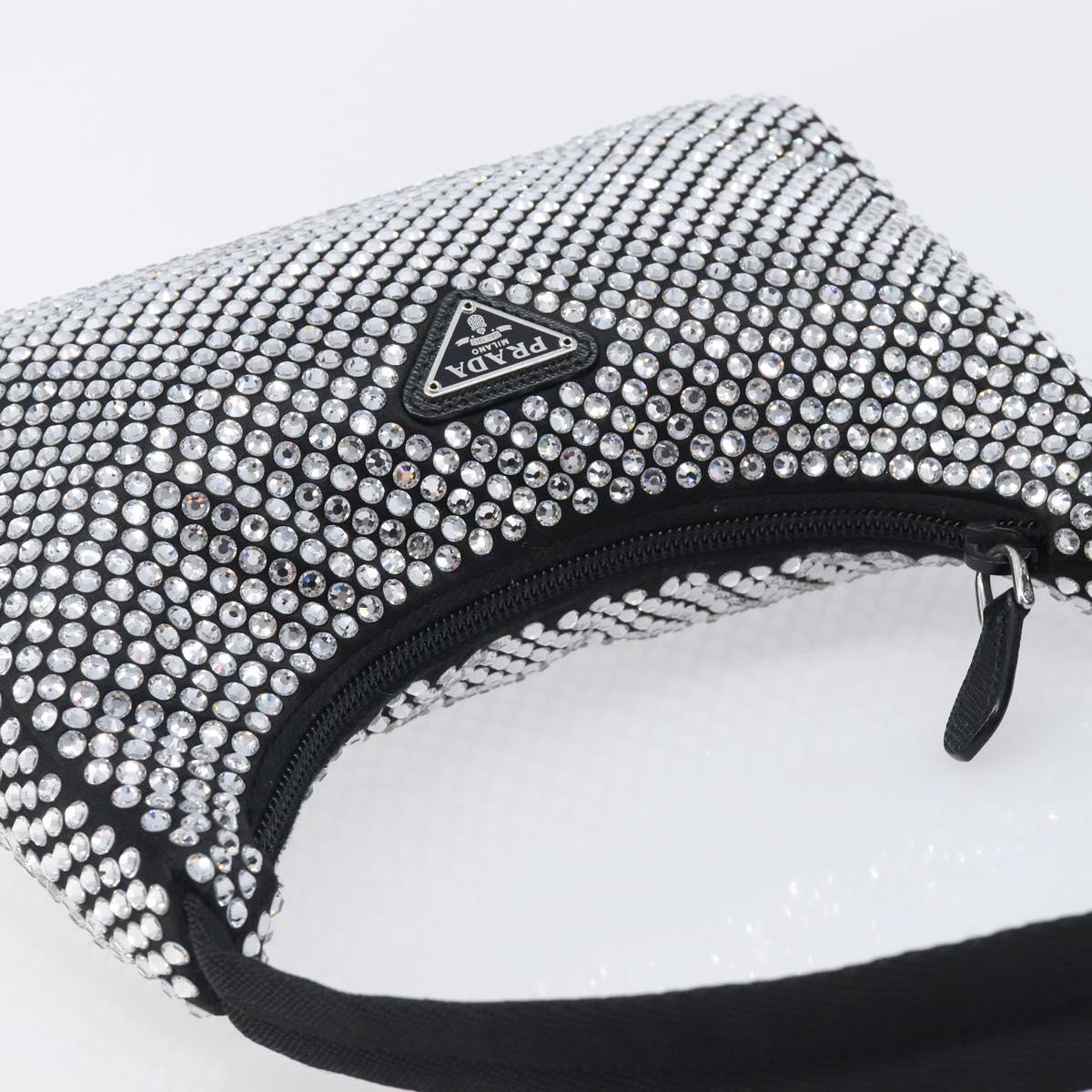 PRADA Hand Pouch Satin Black Silver Auth 210197SAM