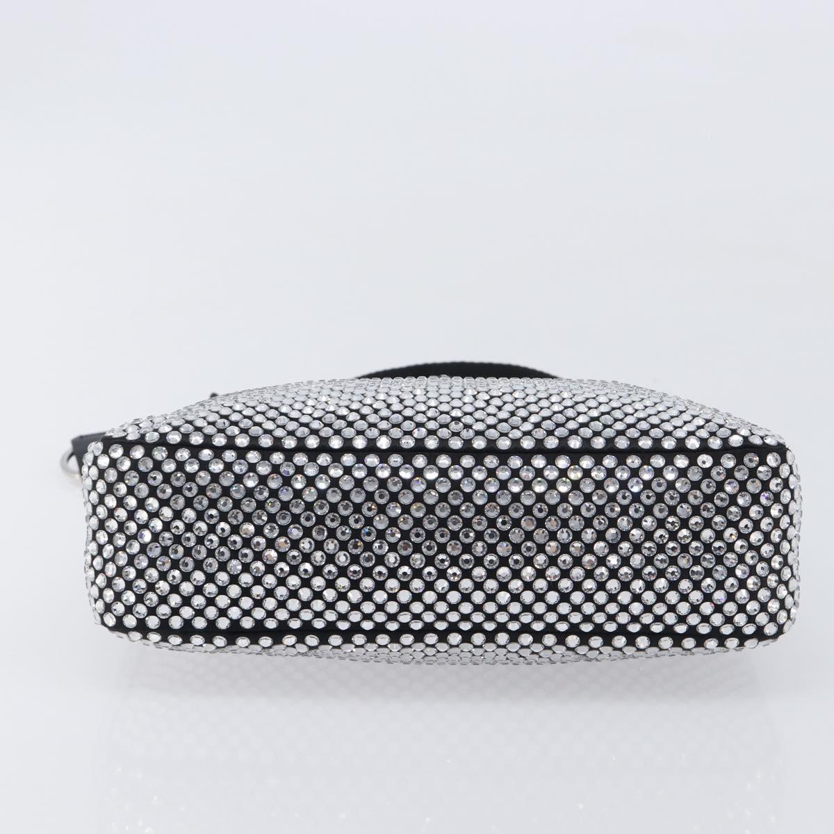 PRADA Hand Pouch Satin Black Silver Auth 210197SAM