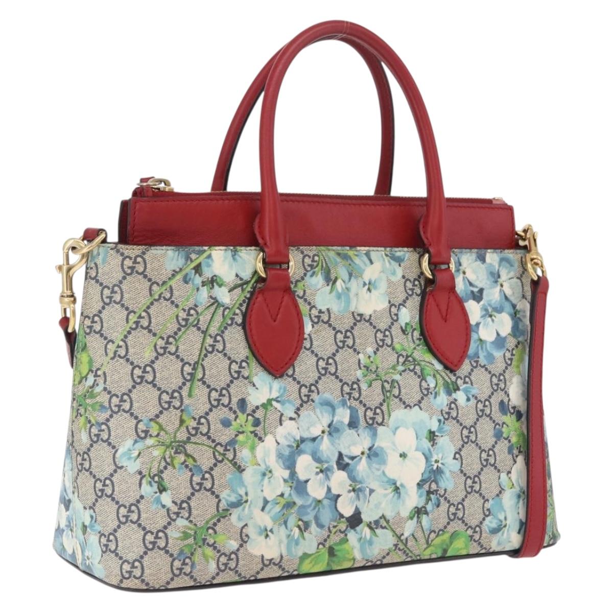 GUCCI GG Supreme GG Blooms Hand Bag PVC 2way Navy Gold 409534 Auth 210198V
