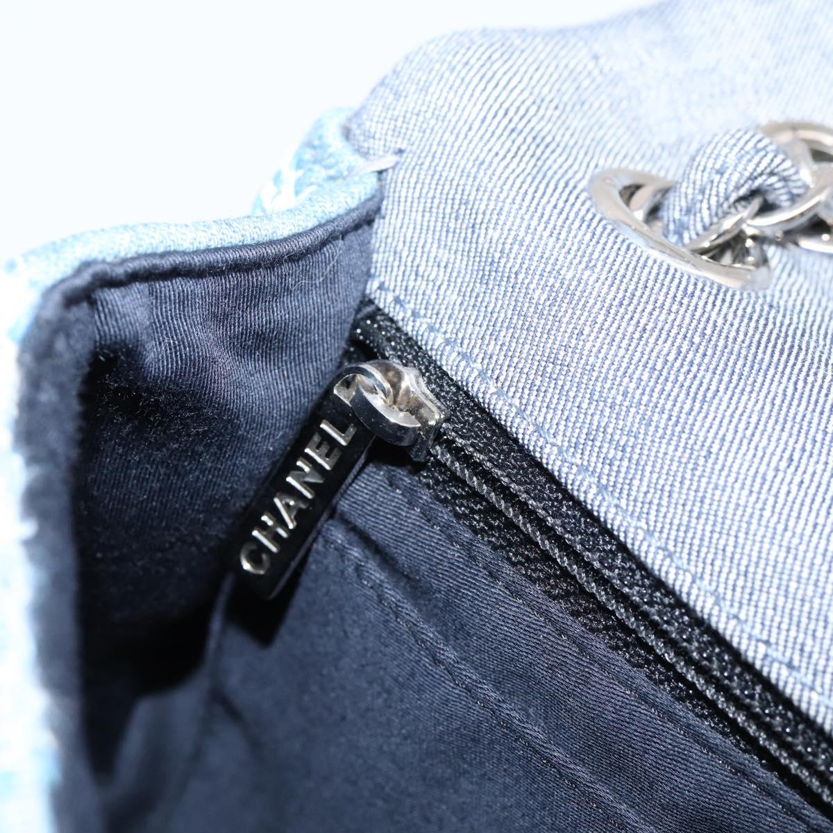 CHANEL Chain Shoulder Bag Denim Blue Silver CC Auth 210199SM