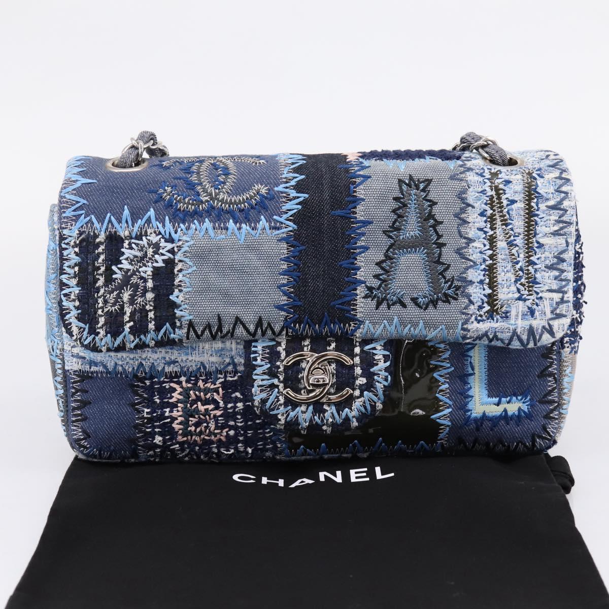 CHANEL Chain Shoulder Bag Denim Blue Silver CC Auth 210199SM