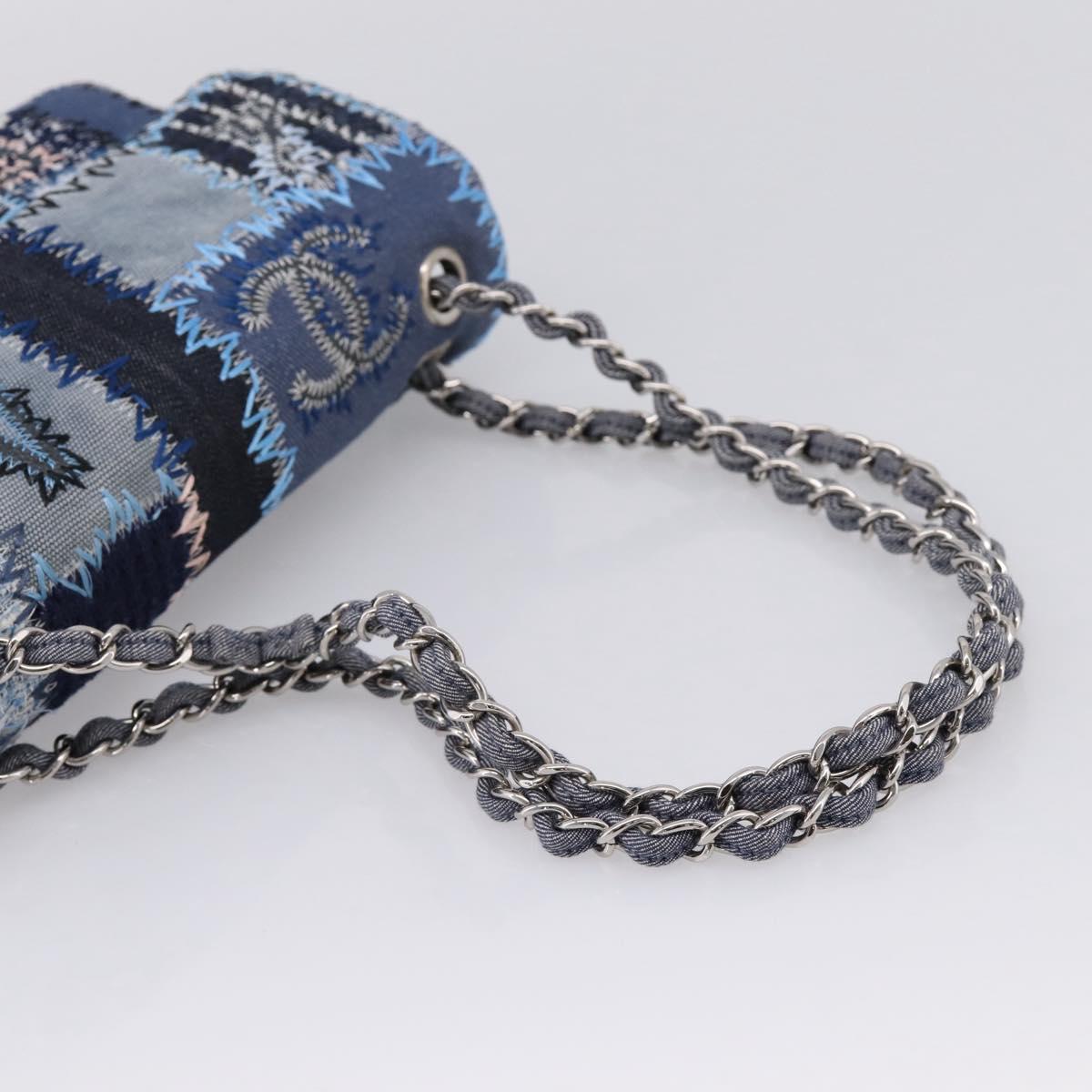 CHANEL Chain Shoulder Bag Denim Blue Silver CC Auth 210199SM