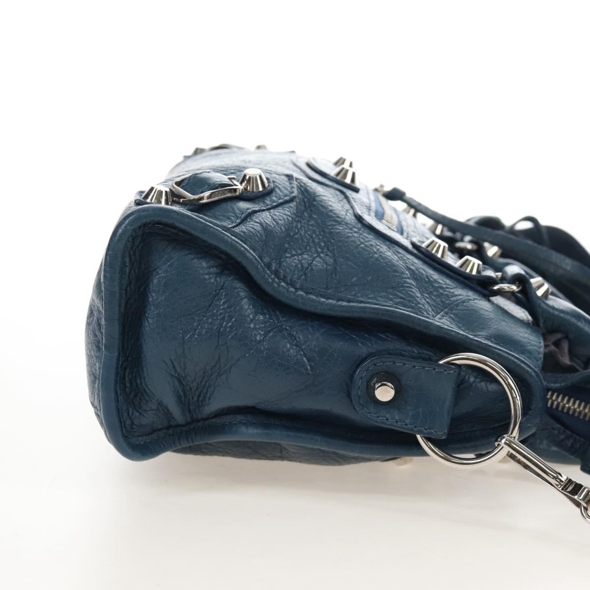 Balenciaga Classic Mini City Bag Leather 2way Blue Silver 300295 Auth 210200M