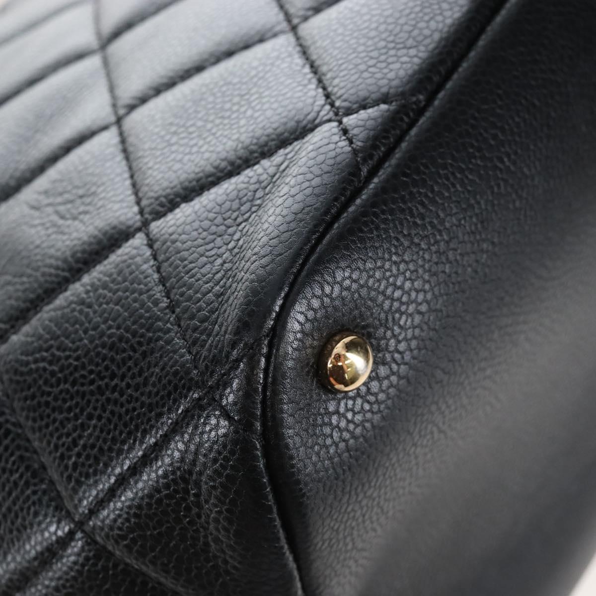 CHANEL Matelasse Chain Shoulder Tote Bag Caviar Skin Black Gold CC Auth 210201M