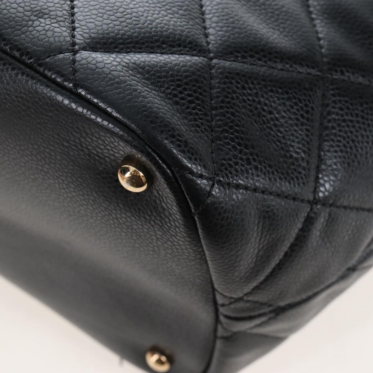 CHANEL Matelasse Chain Shoulder Tote Bag Caviar Skin Black Gold CC Auth 210201M