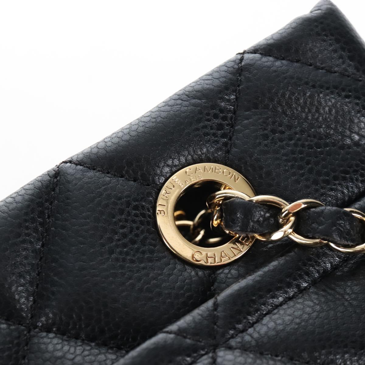 CHANEL Matelasse Chain Shoulder Tote Bag Caviar Skin Black Gold CC Auth 210201M