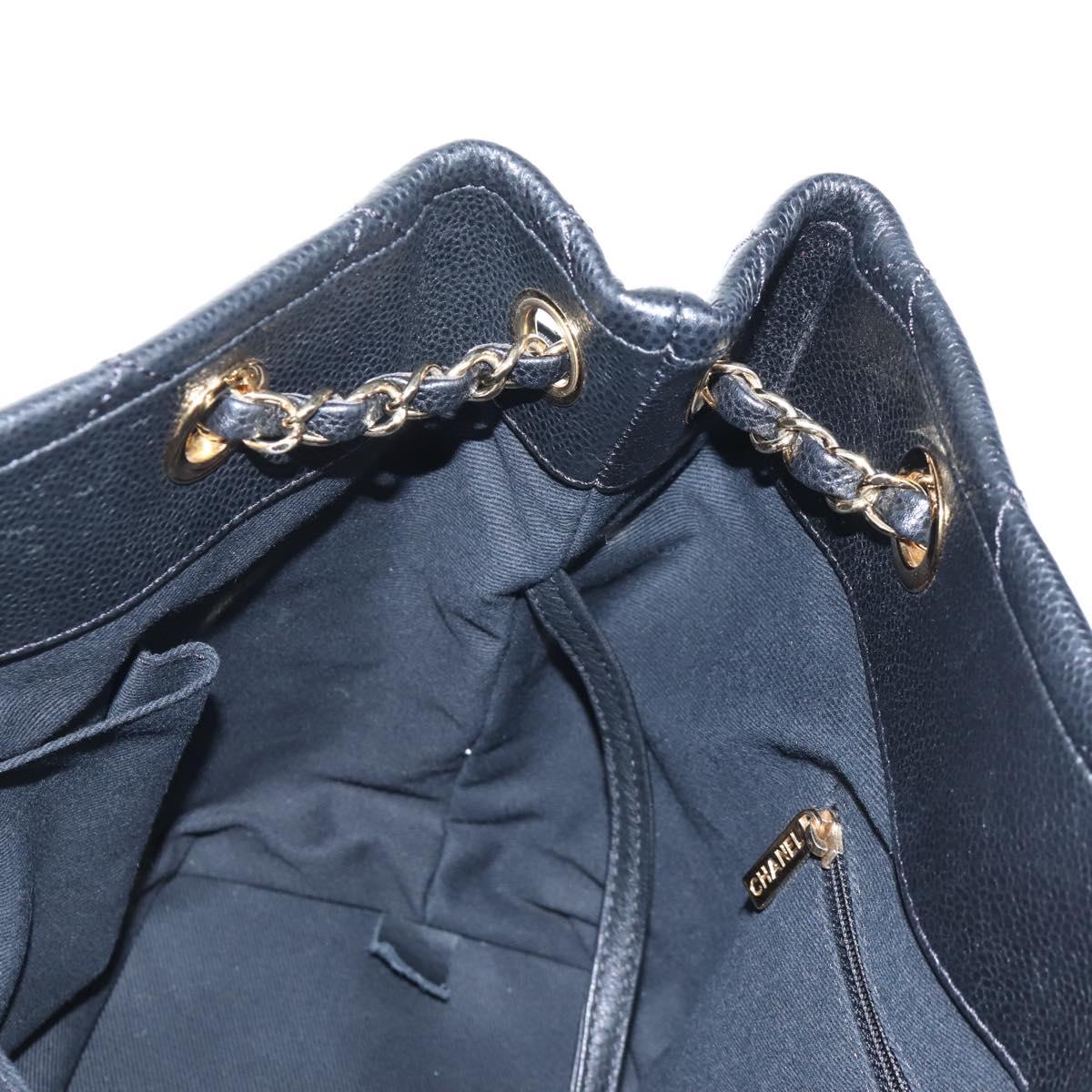 CHANEL Matelasse Chain Shoulder Tote Bag Caviar Skin Black Gold CC Auth 210201M