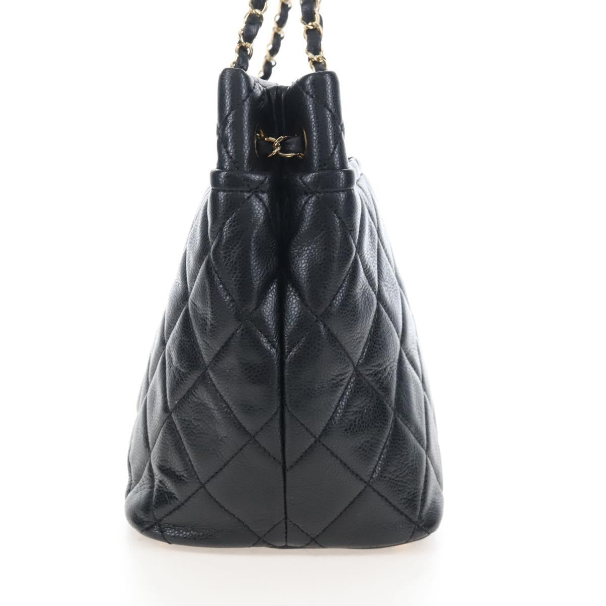 CHANEL Matelasse Chain Shoulder Tote Bag Caviar Skin Black Gold CC Auth 210201M