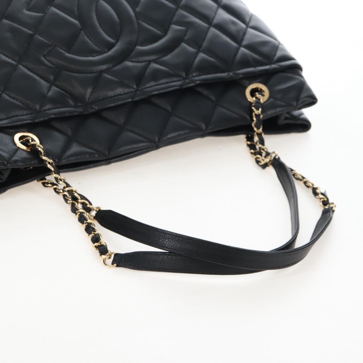 CHANEL Matelasse Chain Shoulder Tote Bag Caviar Skin Black Gold CC Auth 210201M