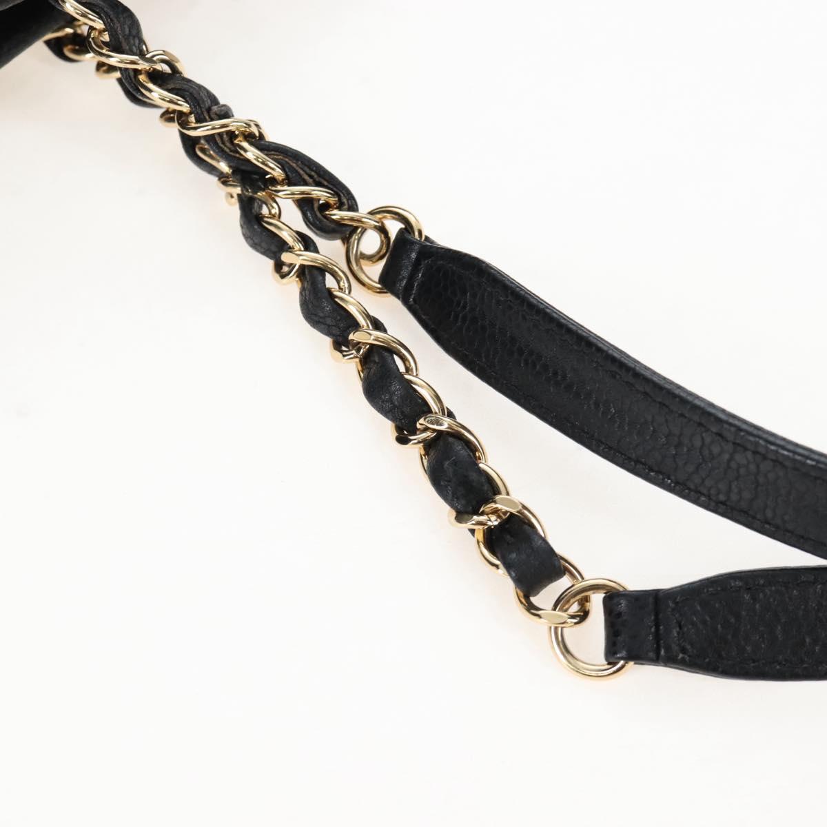 CHANEL Matelasse Chain Shoulder Tote Bag Caviar Skin Black Gold CC Auth 210201M