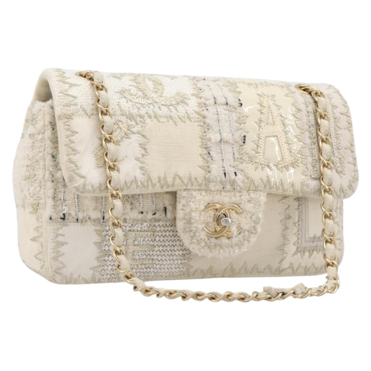 CHANEL Chain Shoulder Bag Canvas Ivory Gold CC Auth 210203SM