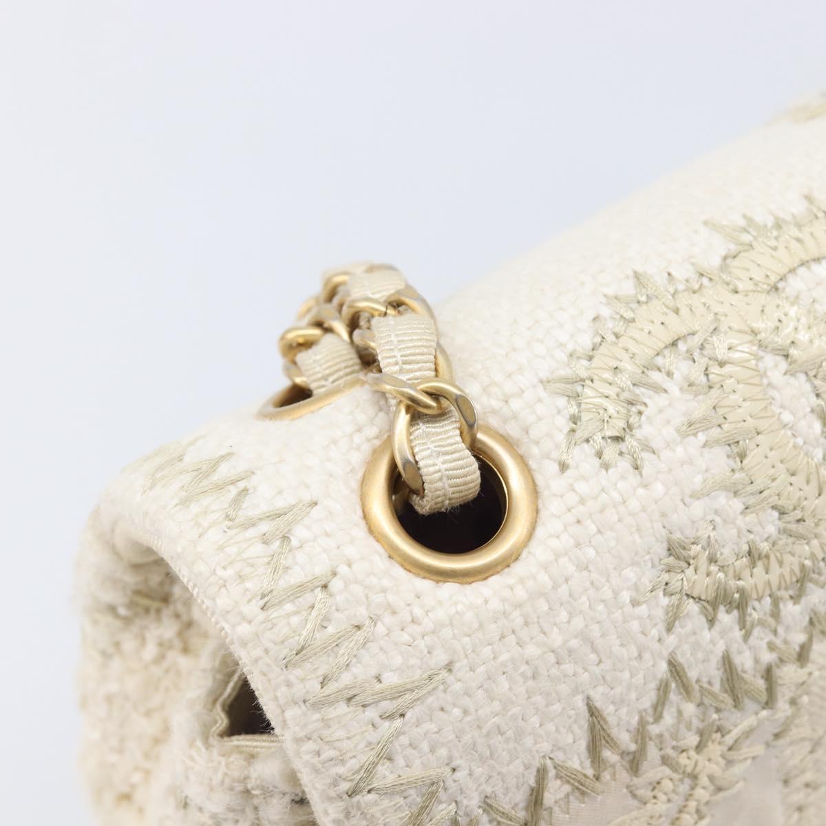 CHANEL Chain Shoulder Bag Canvas Ivory Gold CC Auth 210203SM