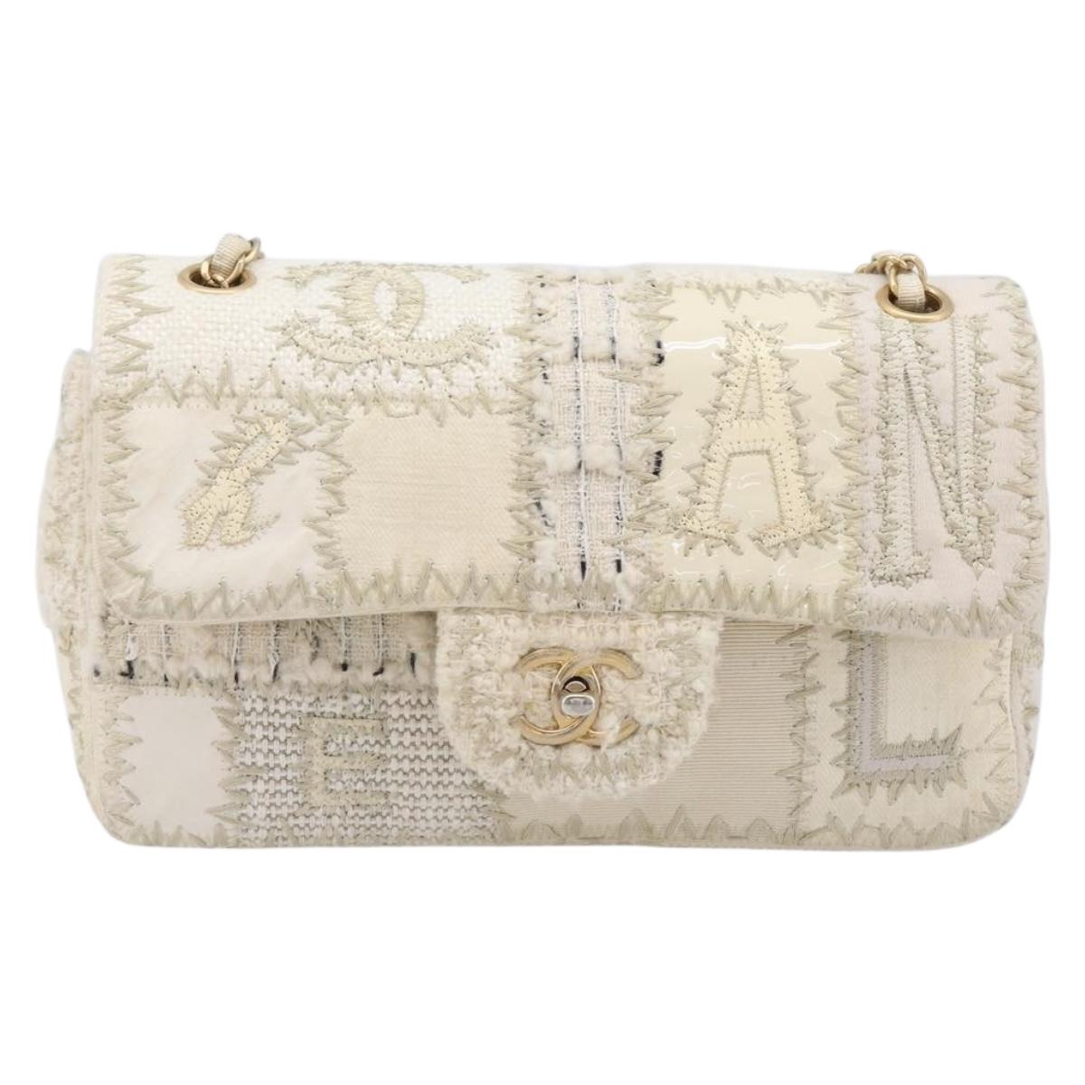 CHANEL Chain Shoulder Bag Canvas Ivory Gold CC Auth 210203SM