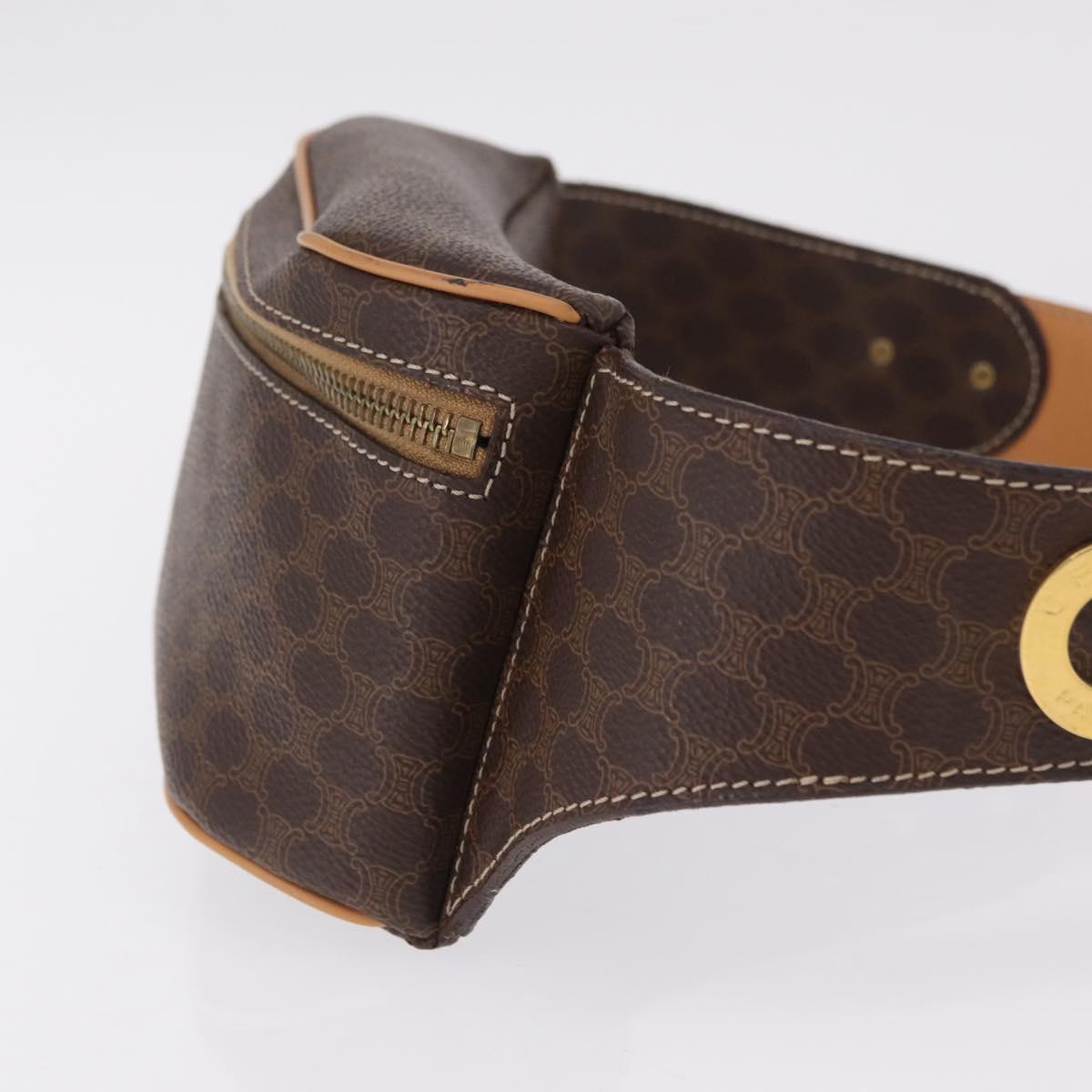 CELINE Macadam Canvas Circle Body Bag PVC Leather Brown Gold Auth 210205V